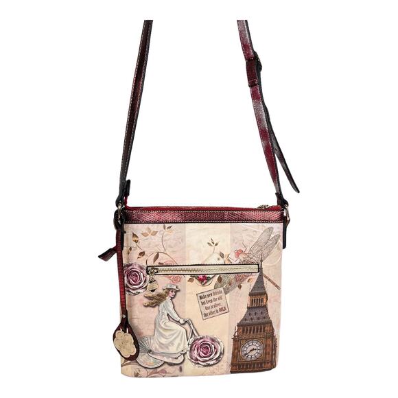 Arosa Crossbody Convertible HANDBAG 11x11 Purse Floral Bicycle London Clock NWOT - Picture 3 of 12